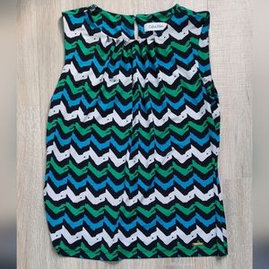 Calvin Klein zig zag blue green black and white blouse